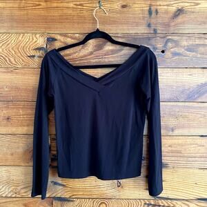 PIECES Black long sleeve off shoulder top